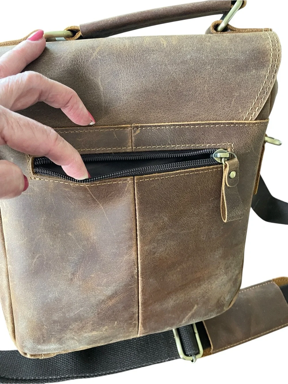 HUMERPAUL MEN’S VINTAGE LEATHER MESSENGER BAG Crazy Horse Leather Crossbody